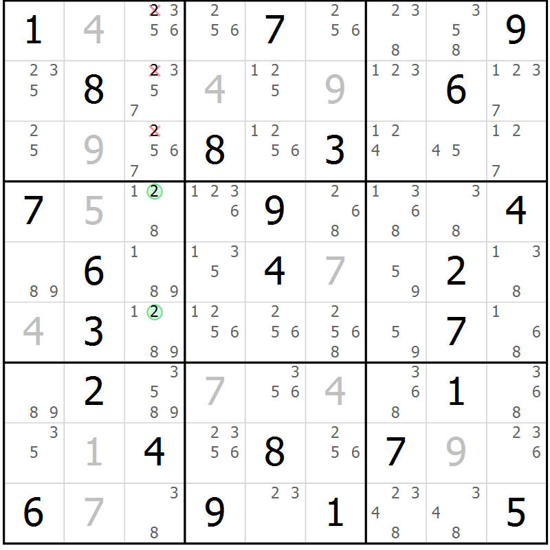 Position des candidats pour la solution de la Gr 70 page 73 du magazine de sudoku Maestro n° 099