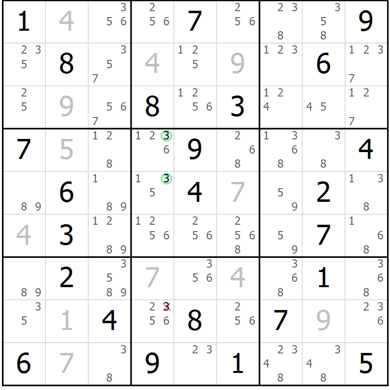 Position des candidats pour la solution de la Gr 70 page 73 du magazine de sudoku Maestro n° 099