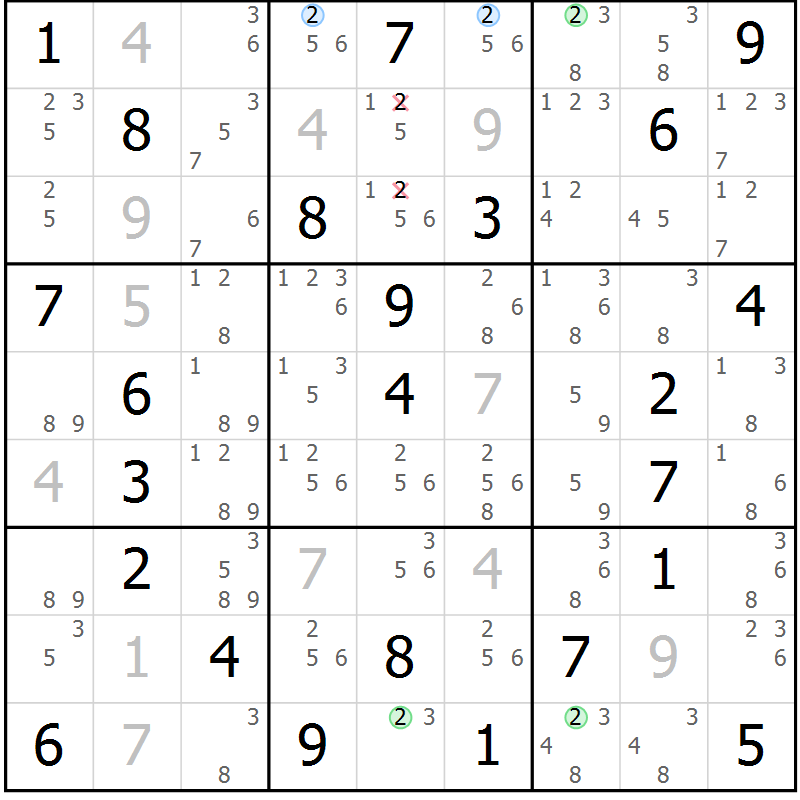 Position des candidats pour la solution de la Gr 70 page 73 du magazine de sudoku Maestro n° 099