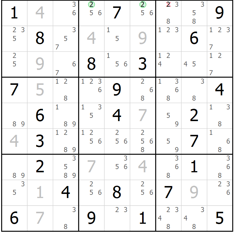 Position des candidats pour la solution de la Gr 70 page 73 du magazine de sudoku Maestro n° 099