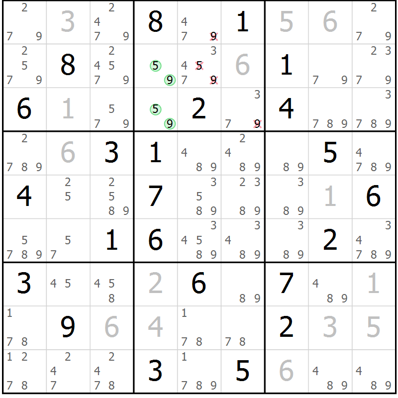 Position des candidats pour la solution de la Gr 71 page 74 du magazine de sudoku Maestro n° 099