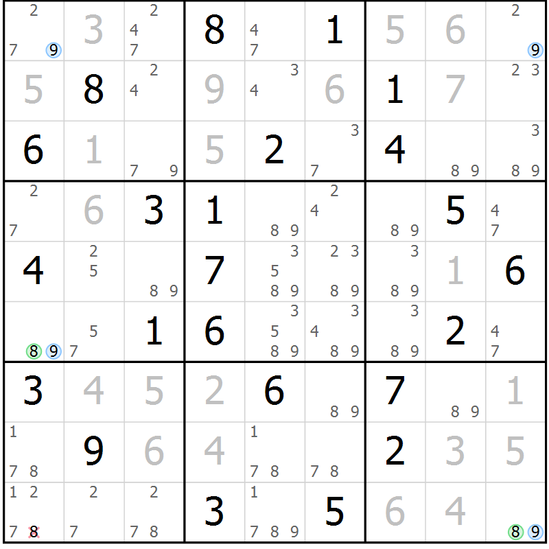 Position des candidats pour la solution de la Gr 71 page 74 du magazine de sudoku Maestro n° 099