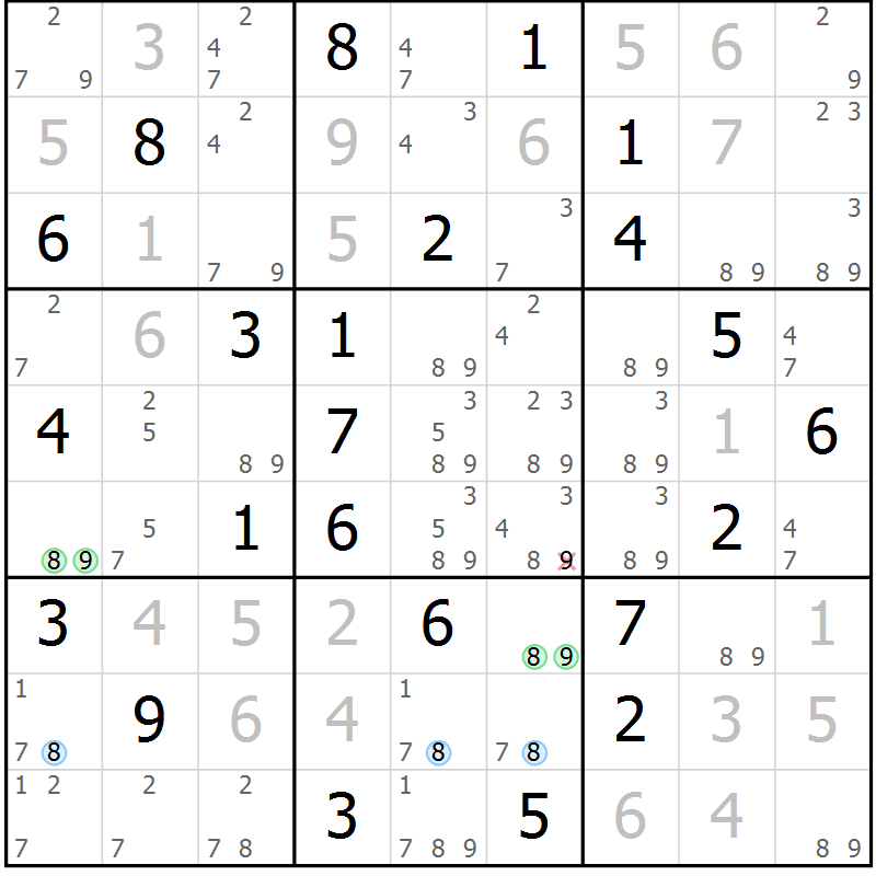 Position des candidats pour la solution de la Gr 71 page 74 du magazine de sudoku Maestro n° 099