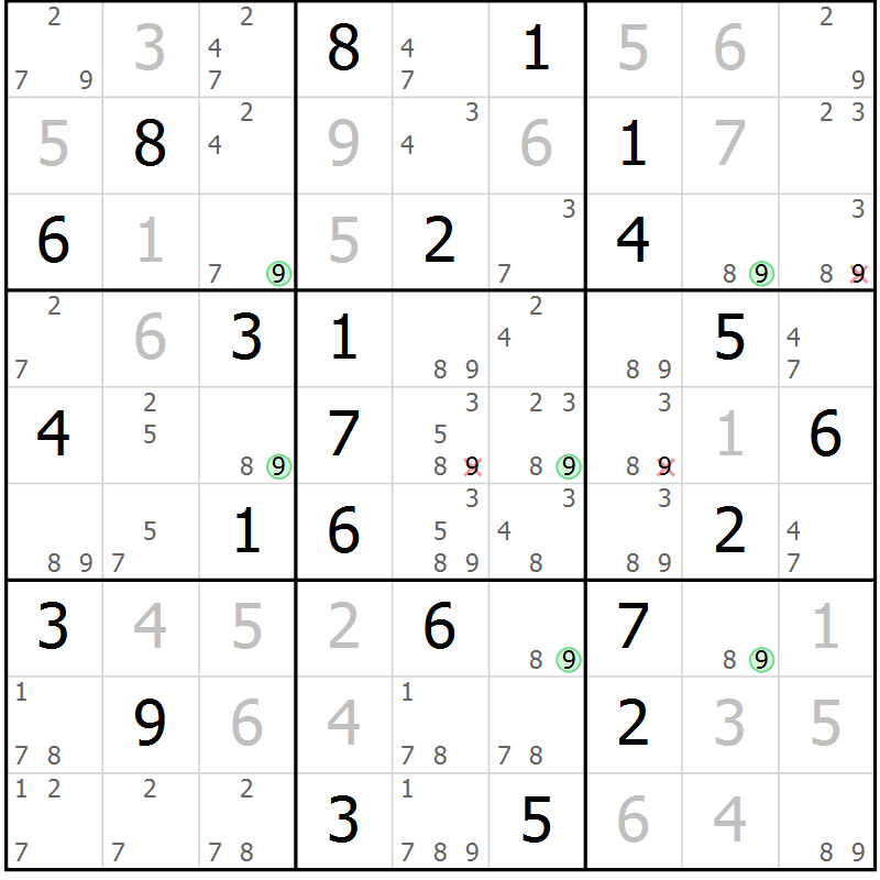Position des candidats pour la solution de la Gr 71 page 74 du magazine de sudoku Maestro n° 099