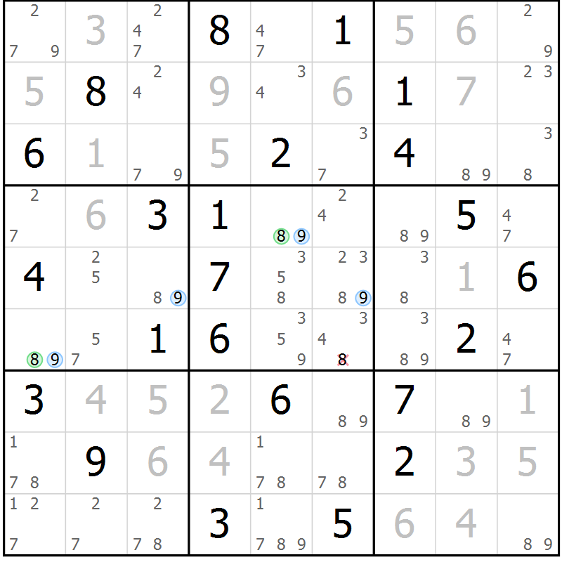 Position des candidats pour la solution de la Gr 71 page 74 du magazine de sudoku Maestro n° 099