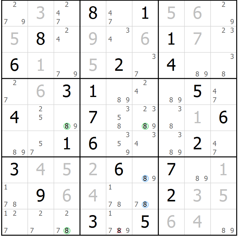 Position des candidats pour la solution de la Gr 71 page 74 du magazine de sudoku Maestro n° 099