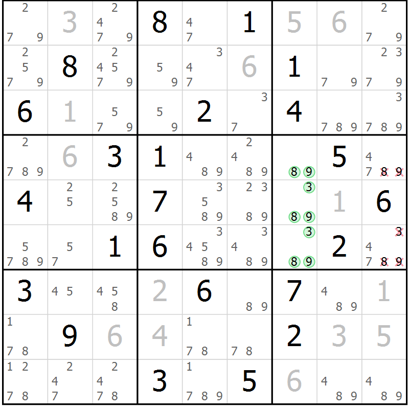Position des candidats pour la solution de la Gr 71 page 74 du magazine de sudoku Maestro n° 099