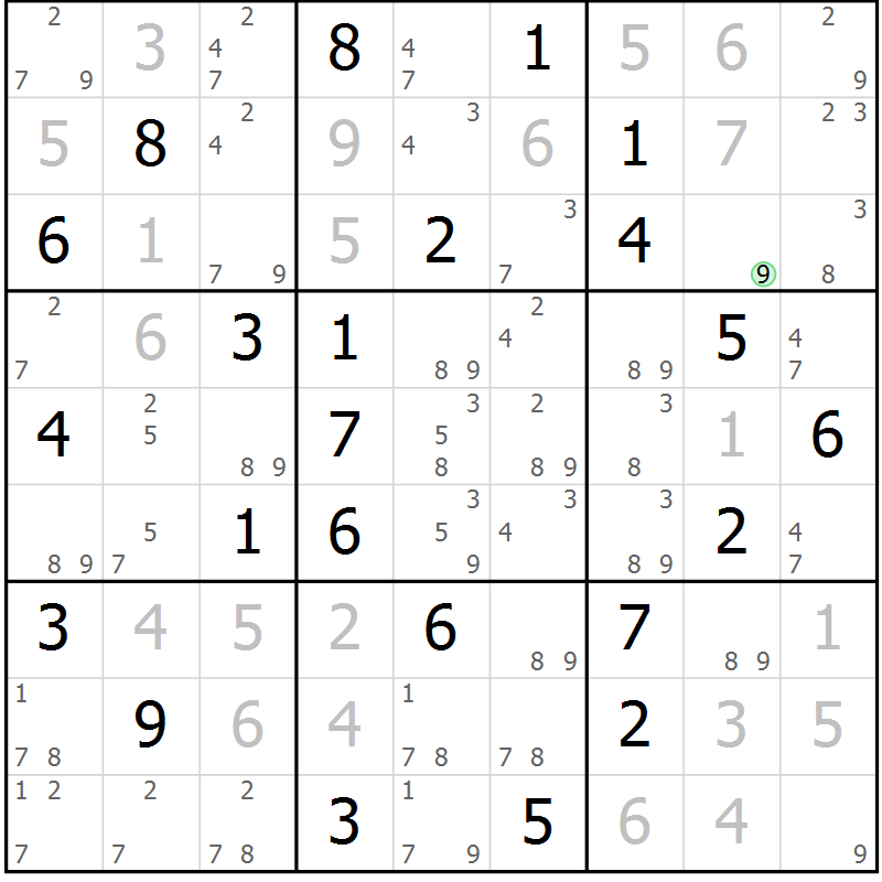 Position des candidats pour la solution de la Gr 71 page 74 du magazine de sudoku Maestro n° 099