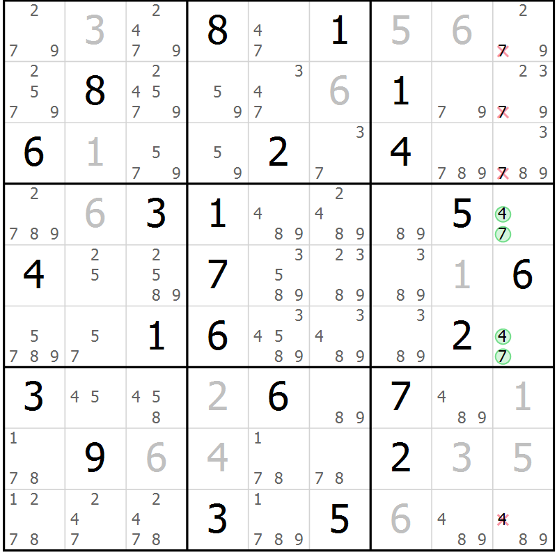 Position des candidats pour la solution de la Gr 71 page 74 du magazine de sudoku Maestro n° 099
