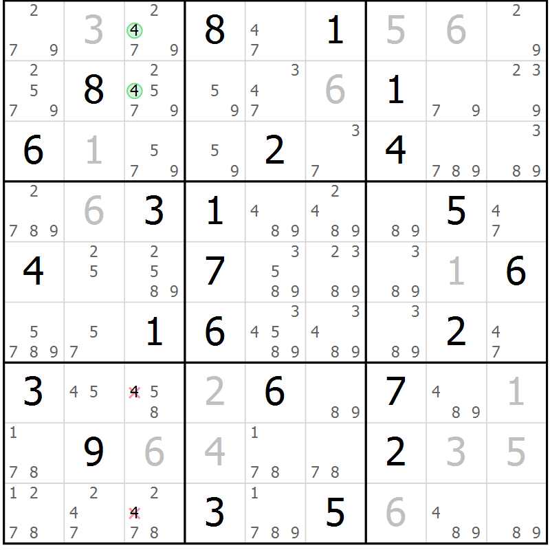 Position des candidats pour la solution de la Gr 71 page 74 du magazine de sudoku Maestro n° 099