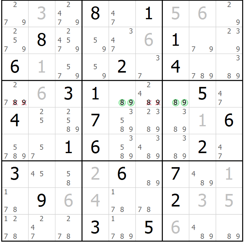 Position des candidats pour la solution de la Gr 71 page 74 du magazine de sudoku Maestro n° 099