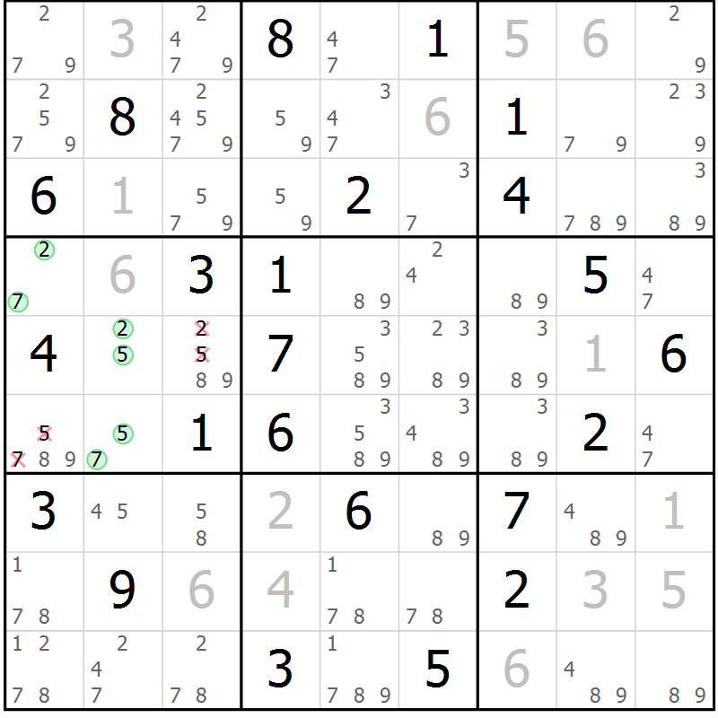 Position des candidats pour la solution de la Gr 71 page 74 du magazine de sudoku Maestro n° 099