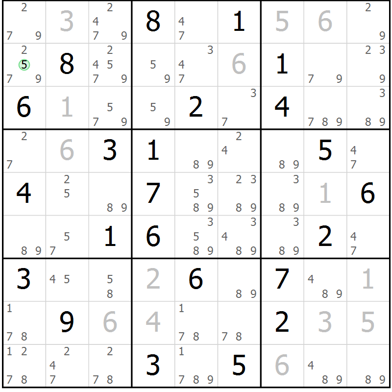 Position des candidats pour la solution de la Gr 71 page 74 du magazine de sudoku Maestro n° 099