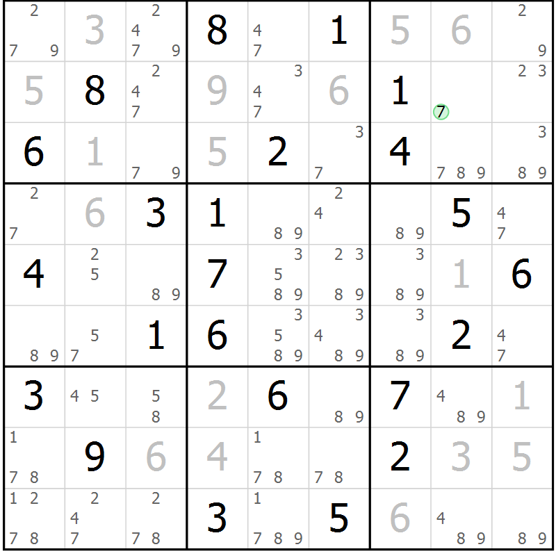 Position des candidats pour la solution de la Gr 71 page 74 du magazine de sudoku Maestro n° 099
