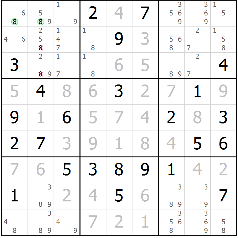 Position des candidats pour la solution de la Gr 72 page 75 du magazine de sudoku Maestro n° 099