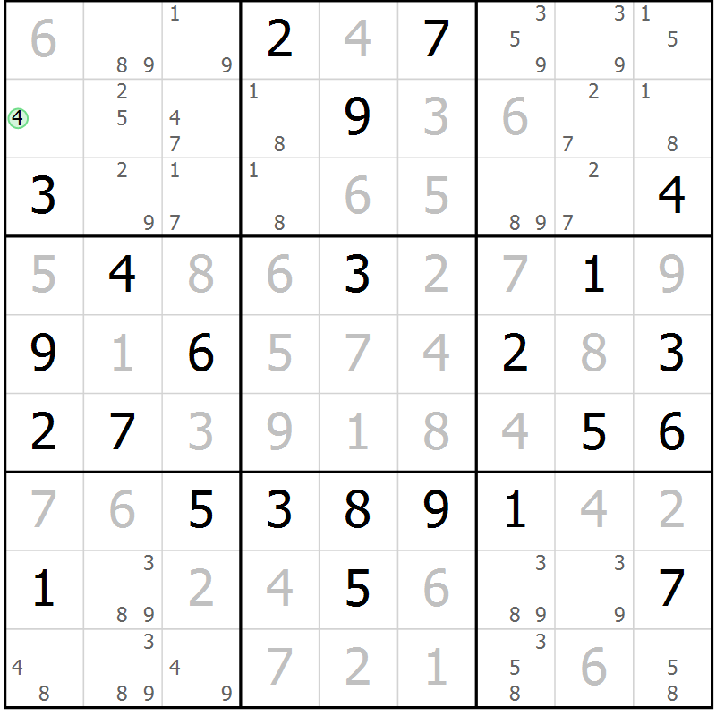 Position des candidats pour la solution de la Gr 72 page 75 du magazine de sudoku Maestro n° 099