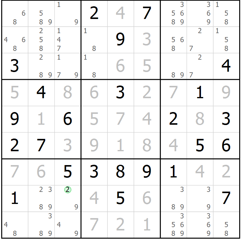 Position des candidats pour la solution de la Gr 72 page 75 du magazine de sudoku Maestro n° 099