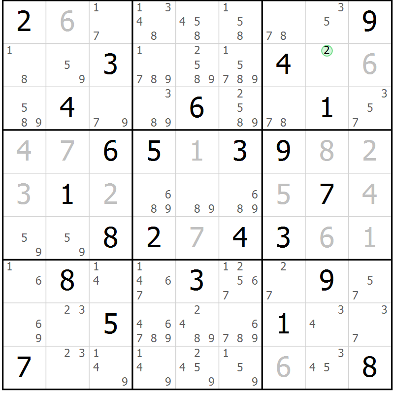 Position des candidats pour la solution de la Gr 73 page 76 du magazine de sudoku Maestro n° 099