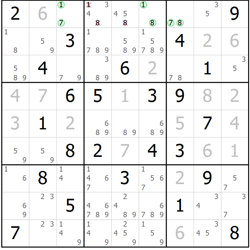 Position des candidats pour la solution de la Gr 73 page 76 du magazine de sudoku Maestro n° 099