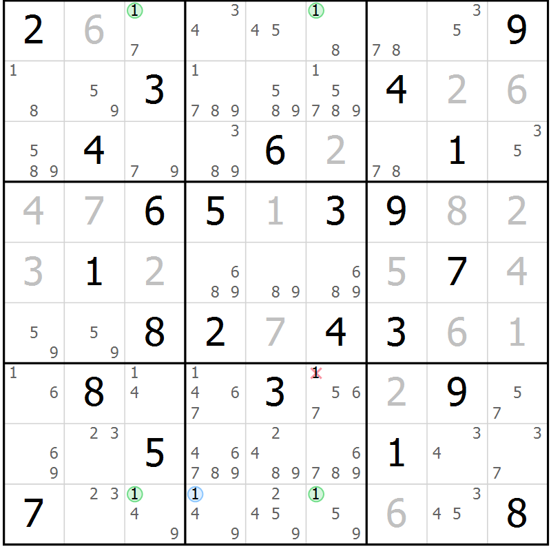 Position des candidats pour la solution de la Gr 73 page 76 du magazine de sudoku Maestro n° 099