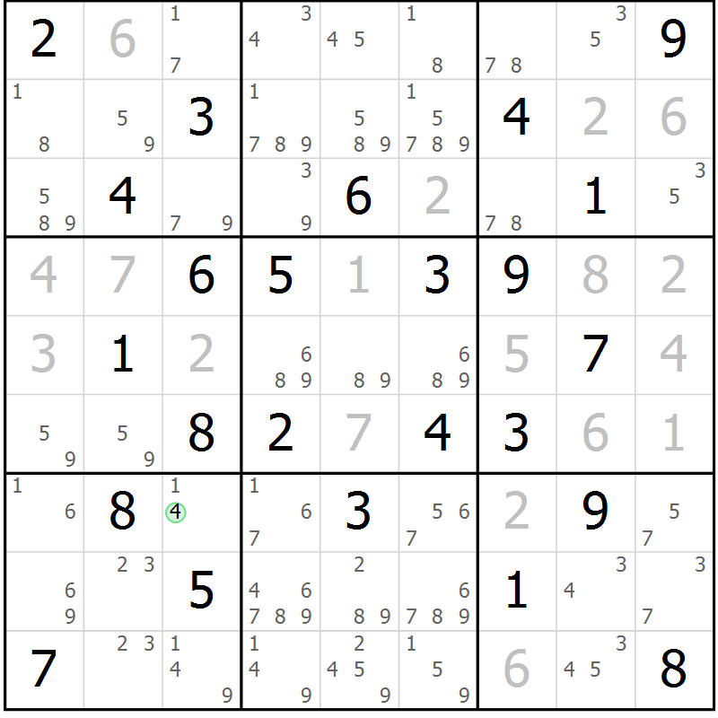 Position des candidats pour la solution de la Gr 73 page 76 du magazine de sudoku Maestro n° 099
