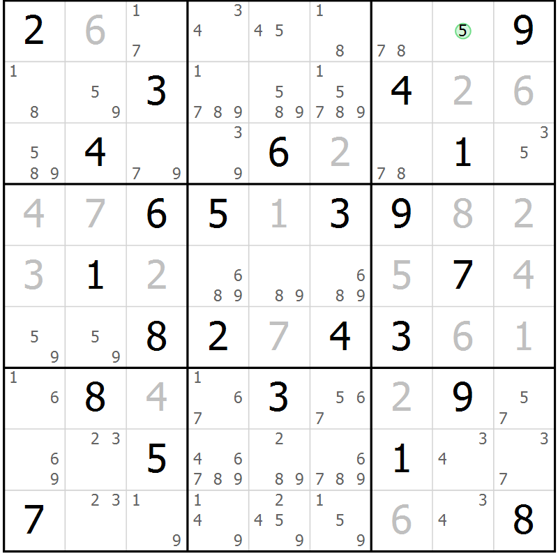 Position des candidats pour la solution de la Gr 73 page 76 du magazine de sudoku Maestro n° 099