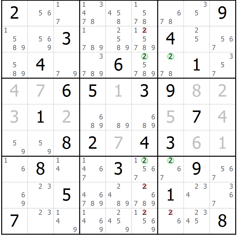 Position des candidats pour la solution de la Gr 73 page 76 du magazine de sudoku Maestro n° 099