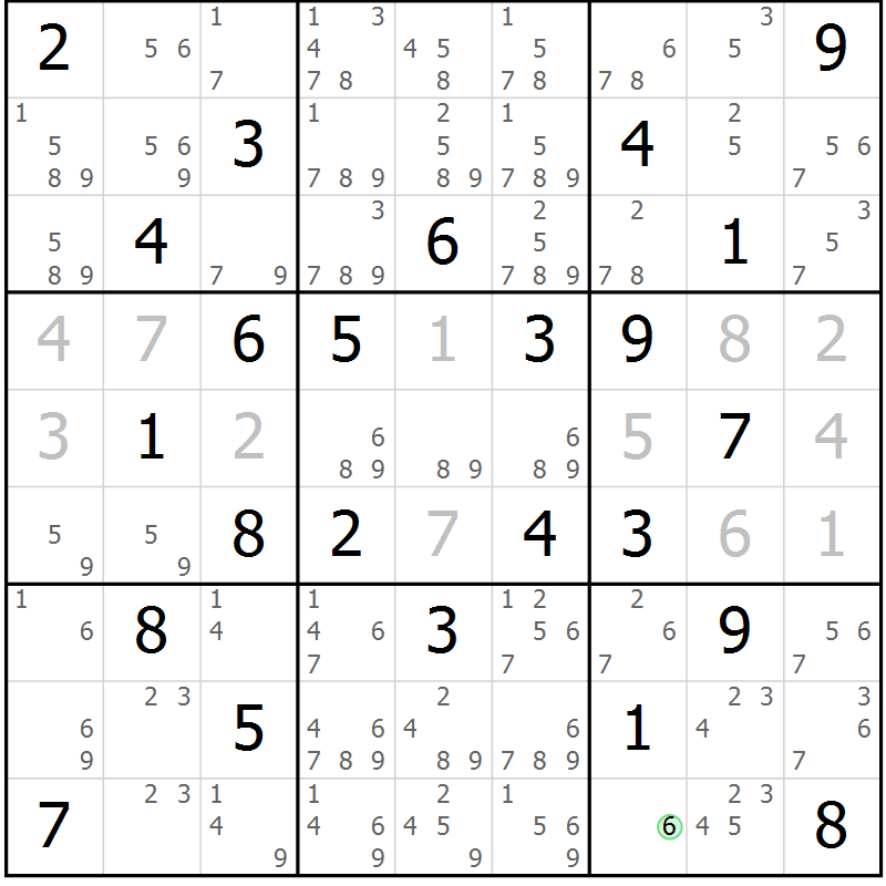 Position des candidats pour la solution de la Gr 73 page 76 du magazine de sudoku Maestro n° 099
