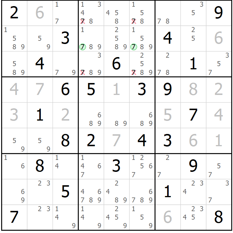 Position des candidats pour la solution de la Gr 73 page 76 du magazine de sudoku Maestro n° 099