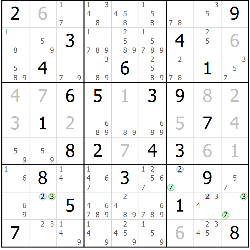 Position des candidats pour la solution de la Gr 73 page 76 du magazine de sudoku Maestro n° 099