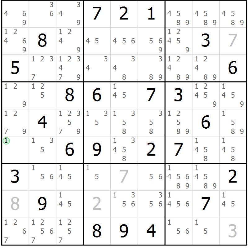Position des candidats pour la solution de la Gr 74 page 77 du magazine de sudoku Maestro n° 099