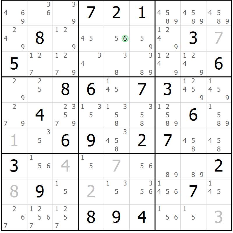 Position des candidats pour la solution de la Gr 74 page 77 du magazine de sudoku Maestro n° 099