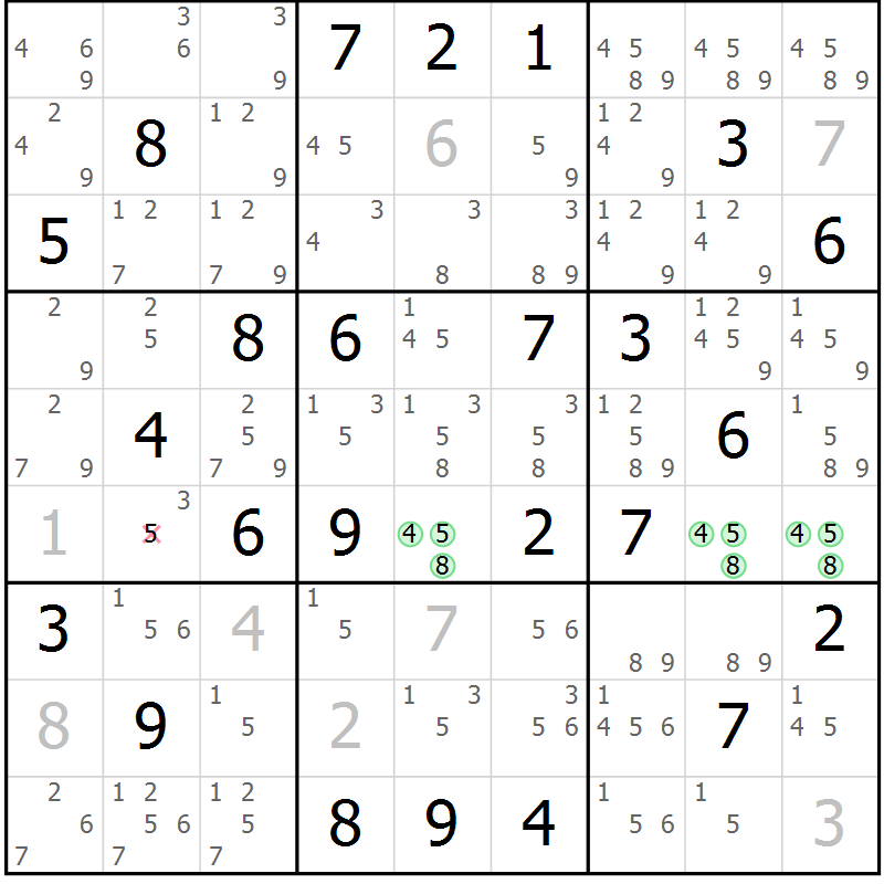 Position des candidats pour la solution de la Gr 74 page 77 du magazine de sudoku Maestro n° 099