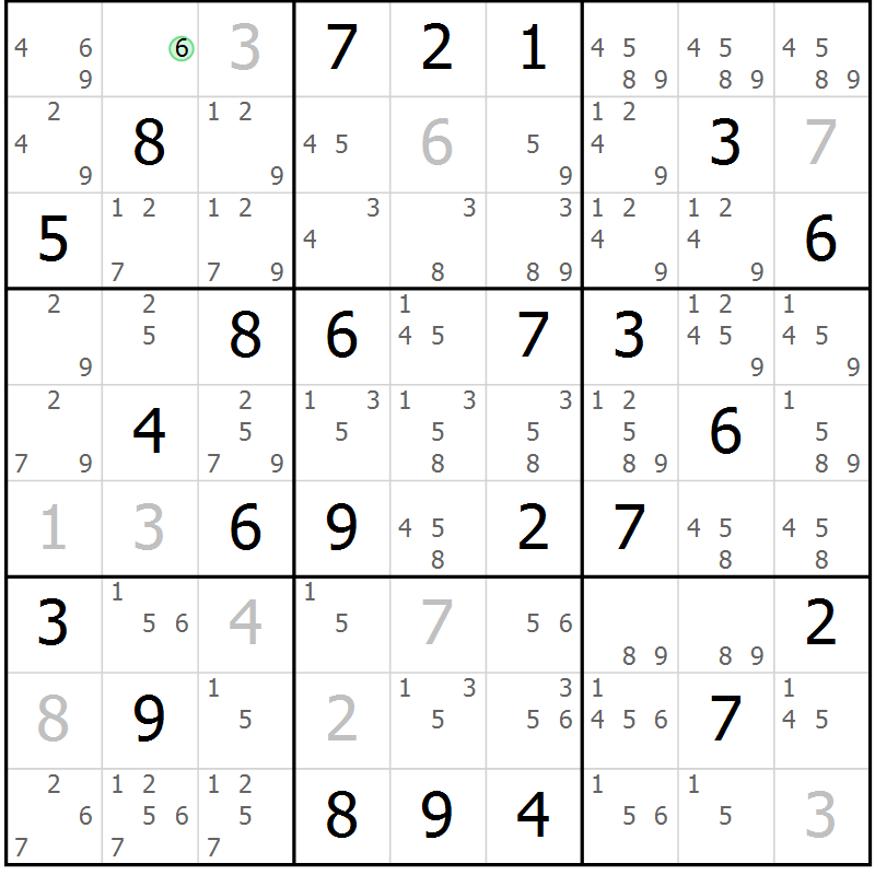 Position des candidats pour la solution de la Gr 74 page 77 du magazine de sudoku Maestro n° 099