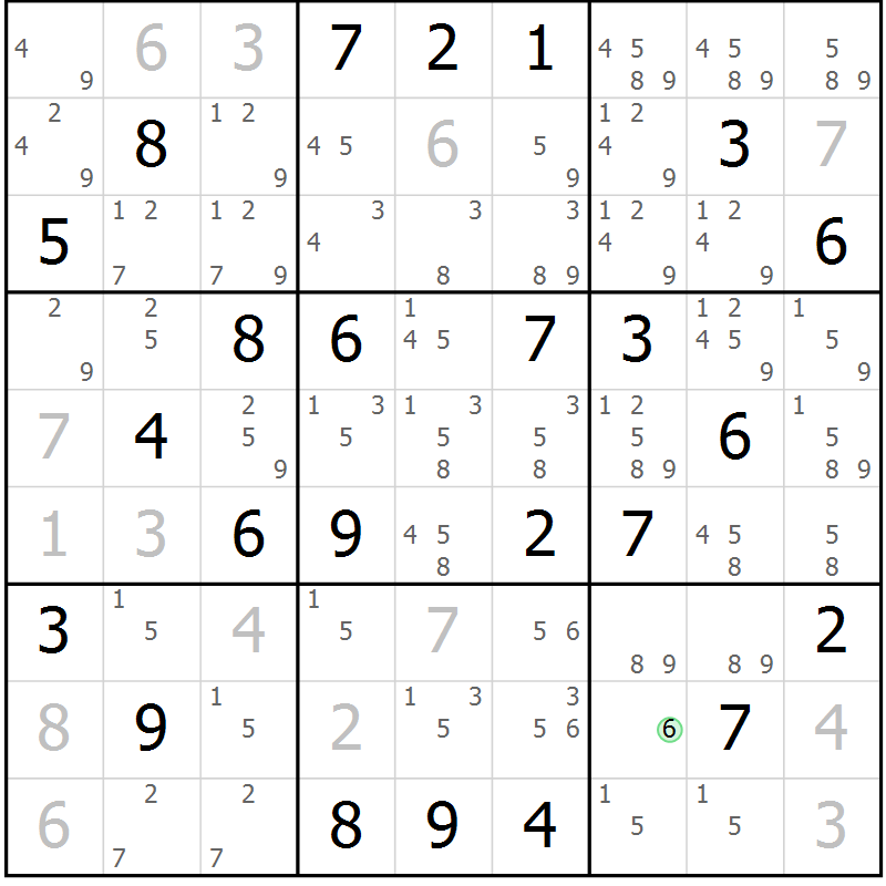 Position des candidats pour la solution de la Gr 74 page 77 du magazine de sudoku Maestro n° 099