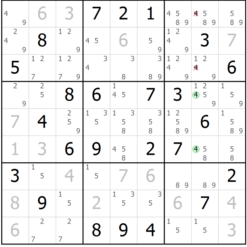 Position des candidats pour la solution de la Gr 74 page 77 du magazine de sudoku Maestro n° 099