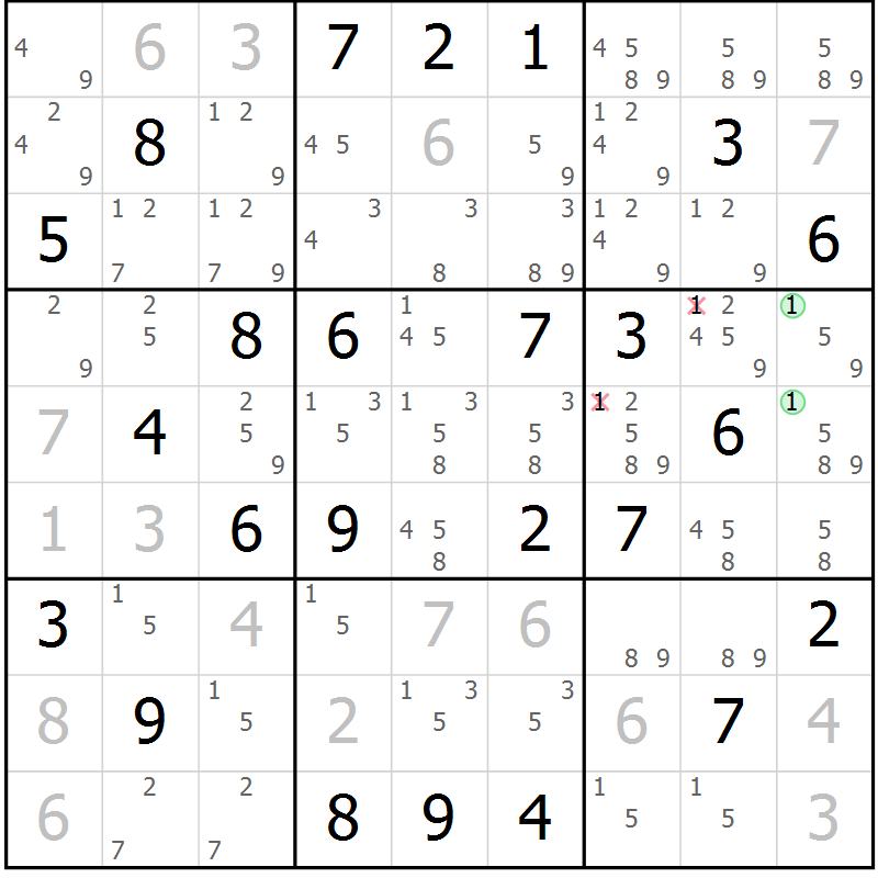 Position des candidats pour la solution de la Gr 74 page 77 du magazine de sudoku Maestro n° 099
