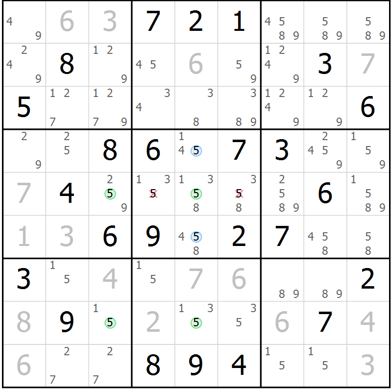 Position des candidats pour la solution de la Gr 74 page 77 du magazine de sudoku Maestro n° 099