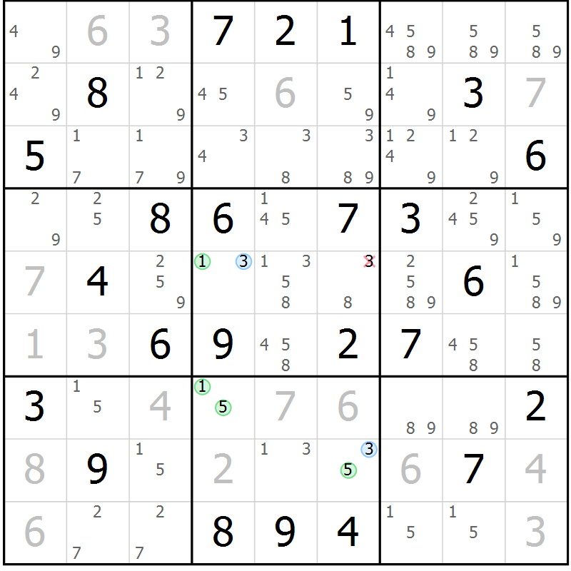 Position des candidats pour la solution de la Gr 74 page 77 du magazine de sudoku Maestro n° 099