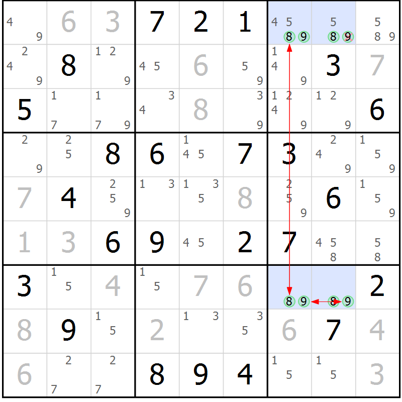 Position des candidats pour la solution de la Gr 74 page 77 du magazine de sudoku Maestro n° 099