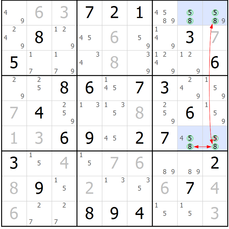 Position des candidats pour la solution de la Gr 74 page 77 du magazine de sudoku Maestro n° 099