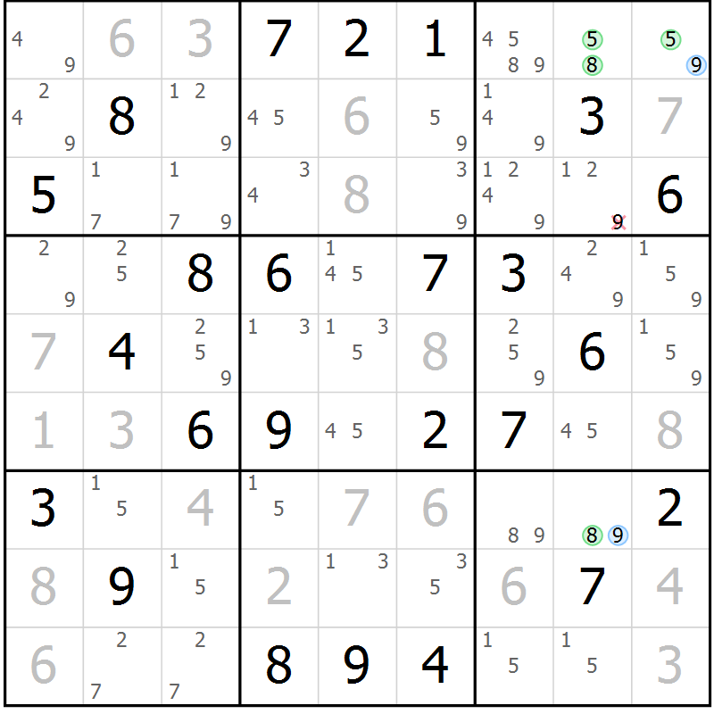 Position des candidats pour la solution de la Gr 74 page 77 du magazine de sudoku Maestro n° 099