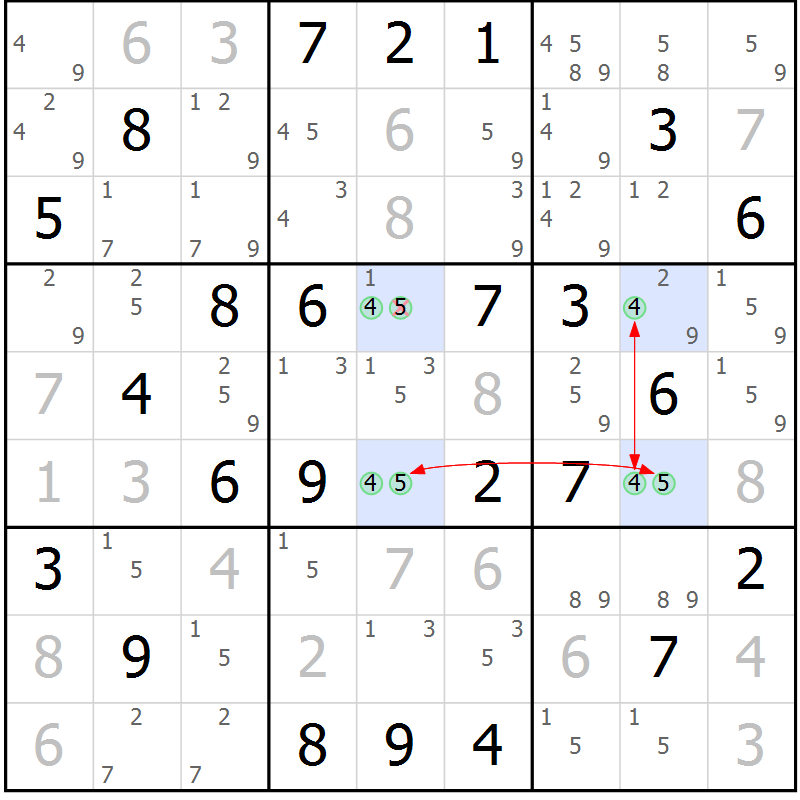 Position des candidats pour la solution de la Gr 74 page 77 du magazine de sudoku Maestro n° 099