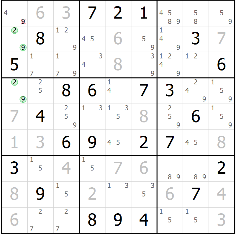 Position des candidats pour la solution de la Gr 74 page 77 du magazine de sudoku Maestro n° 099