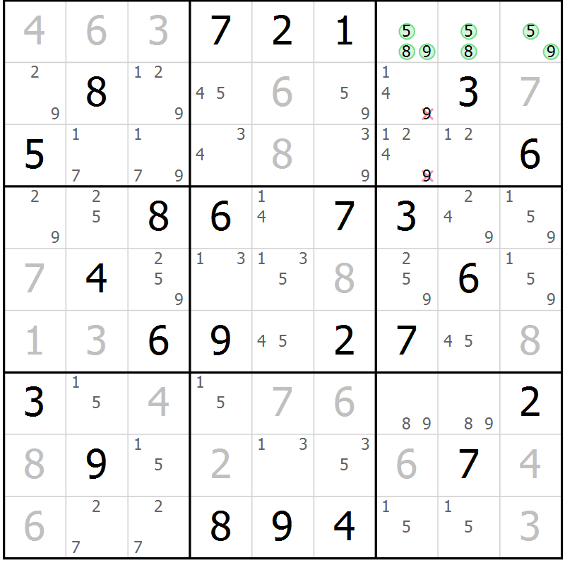 Position des candidats pour la solution de la Gr 74 page 77 du magazine de sudoku Maestro n° 099