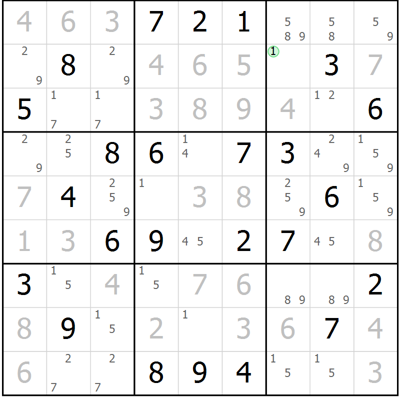 Position des candidats pour la solution de la Gr 74 page 77 du magazine de sudoku Maestro n° 099