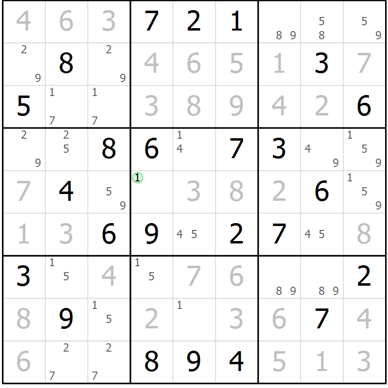 Position des candidats pour la solution de la Gr 74 page 77 du magazine de sudoku Maestro n° 099