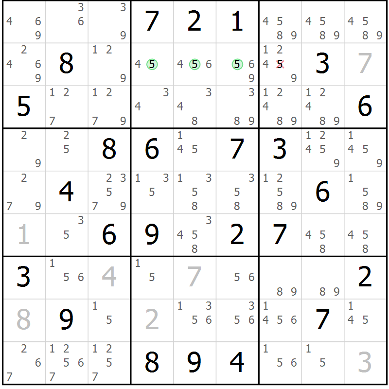 Position des candidats pour la solution de la Gr 74 page 77 du magazine de sudoku Maestro n° 099