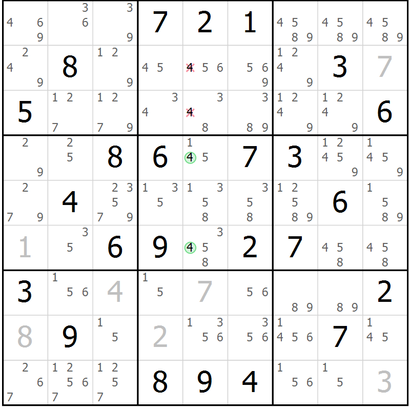Position des candidats pour la solution de la Gr 74 page 77 du magazine de sudoku Maestro n° 099