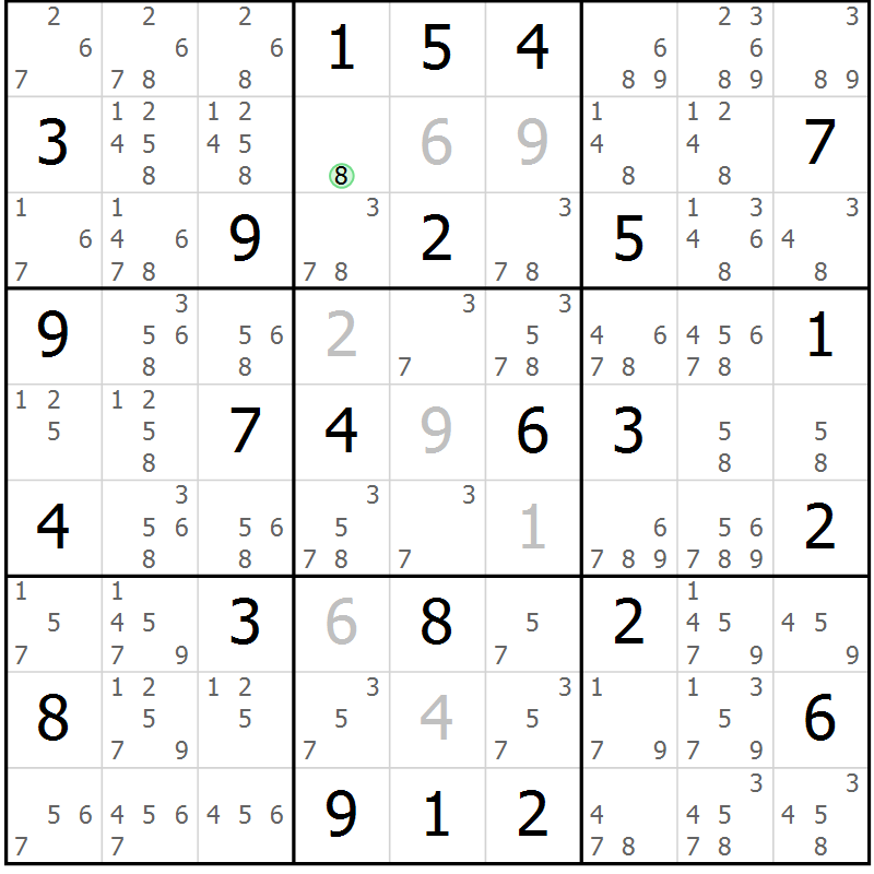 Position des candidats pour la solution de la Gr 75 page 78 du magazine de sudoku Maestro n° 099